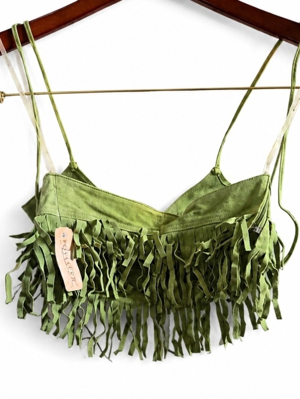 Y2K 100% Leather Fringe Crop Top Beaded Festival Boho Western Vintage - Picture 4 of 7